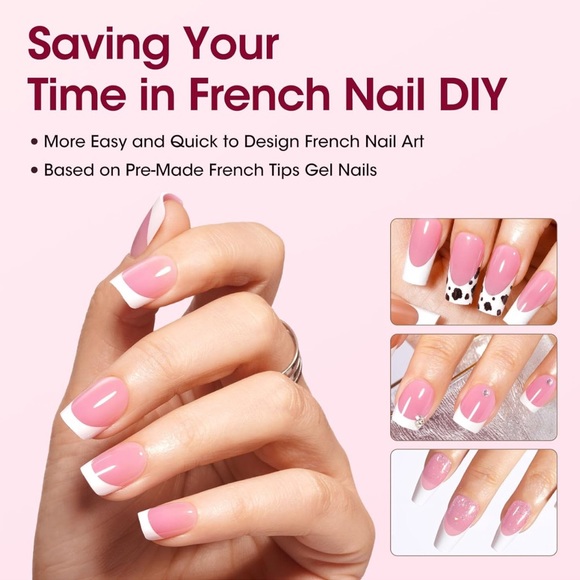 150 Pink French Soft Gel Nail Tips, Short Square, 3 in 1, Tips for Nails Art - Picture 3 of 12